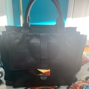 Badgley Mischka, 12 x 9, black leather handbag
